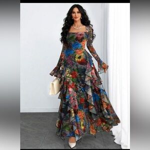 NEW - Elegant‎ Floral Multicolor Maxi Dress
